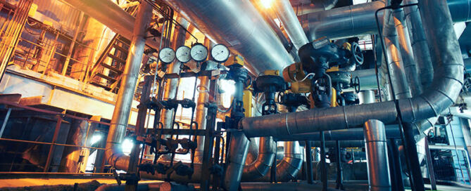 Inside an industrial plant, factory, or refinery