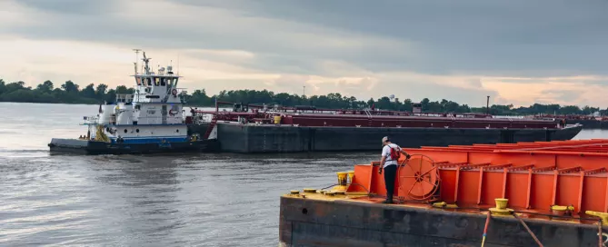 A barge on the Mississippi River for maritime transportation