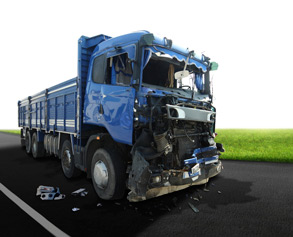 Blue truck with smashed front