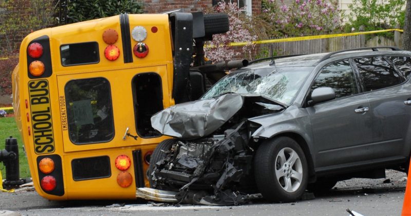collision between a school bus and a car