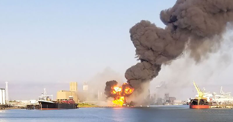 Waymon L. Boyd dredging vessel hits a propane pipeline under water, causing an explosion.