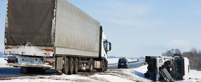 18-wheeler accident on icy road during winter