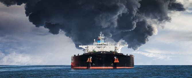 oil tanker ship burning - unseaworthy