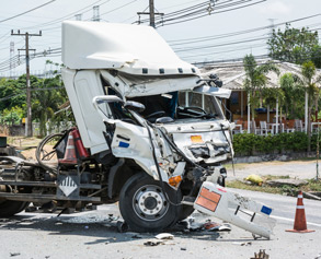 White truck smashed front